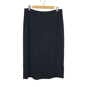 Ming Wang Skirt L‎ Black Knit Pull-On Side Slit Office Career Midi